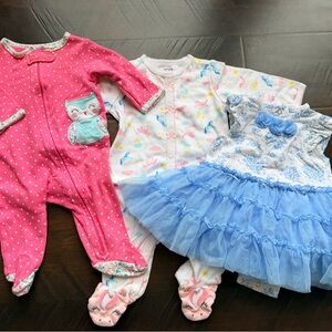 Little Me Pink Polka Dot Owl Footed One-Piece